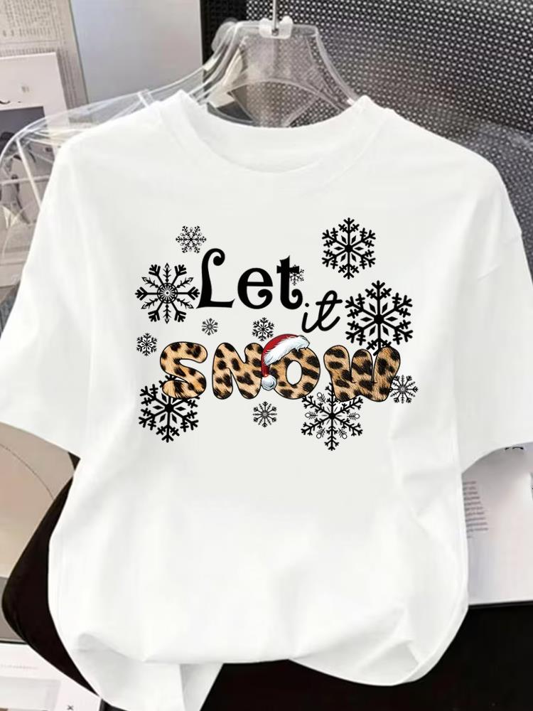 (Asian Size) letter sweet O-neck T Shirt Short Sleeve T-shirts Merry Christmas Fashion Women's Top Print Casual New Year Clothing Graphic Tee