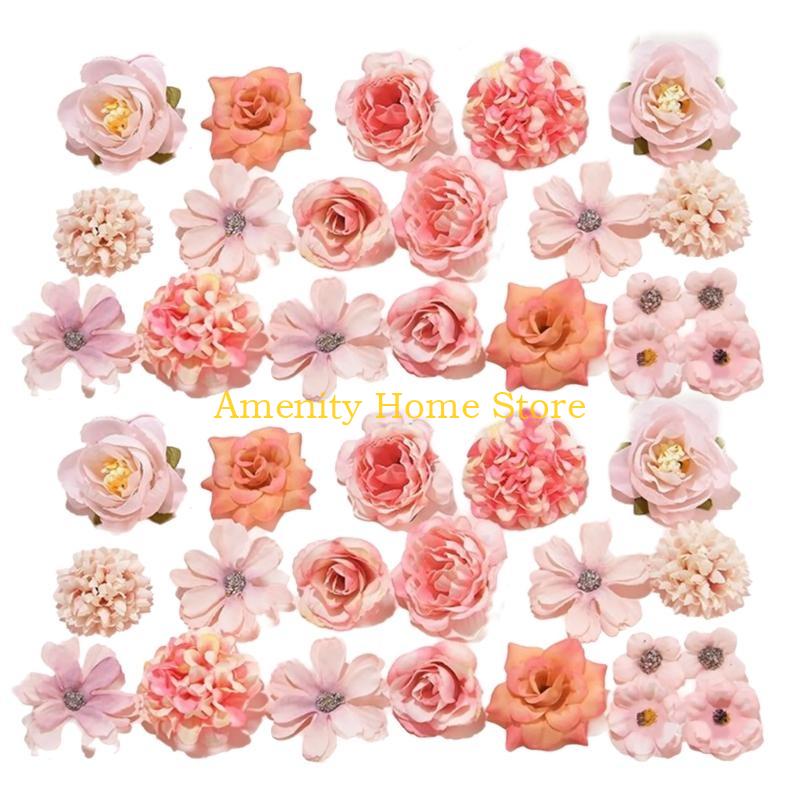 F26C Set of 40 Silk Flower Assortment Colorful Artificial Florals Roses Dahlias Peonies for Event Decoration Party Supplies