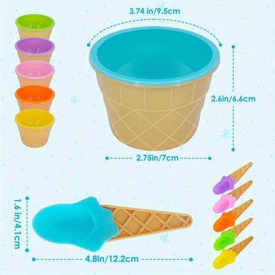 6 Zestawów Miseczka i Łyżeczka do Lodów Plastikowa Wielokrotnego Użytku Miseczka na Lody Kreskówkowy Stożek Jajeczny Dziecięca Miseczka na Desery Owocowe Akcesoria Kuchenne