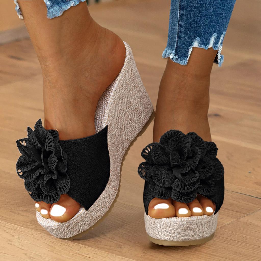T Strap Sandals For Women Heeled Women Sandals Fashion Summer Pattern Flower Wedge Elevated Comfortable Non Zapatos De Mujer