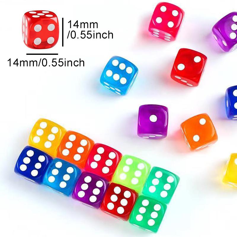 10-20PCS/Pack Transparent Color 14mm Sized Dice Random Mixed Color Rounded Edges Dices Entertainment Games Props Accessories ZYF