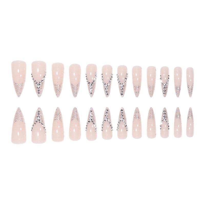 European and American bride nail French glitter burst glitter diamond wearing nail fake nail finished nail patch long nail patch