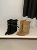 pointed belt buckle suede trouser tube boots women's autumn and winter new niche inner height-increasing medium boots