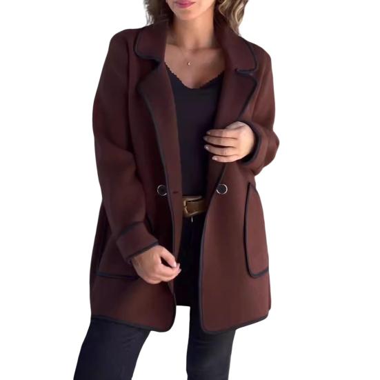 Fall Spring Women Jacket Loose Turn-down Collar Pockets Double Button Closure Warm Double-sided Woolen Coat Mid