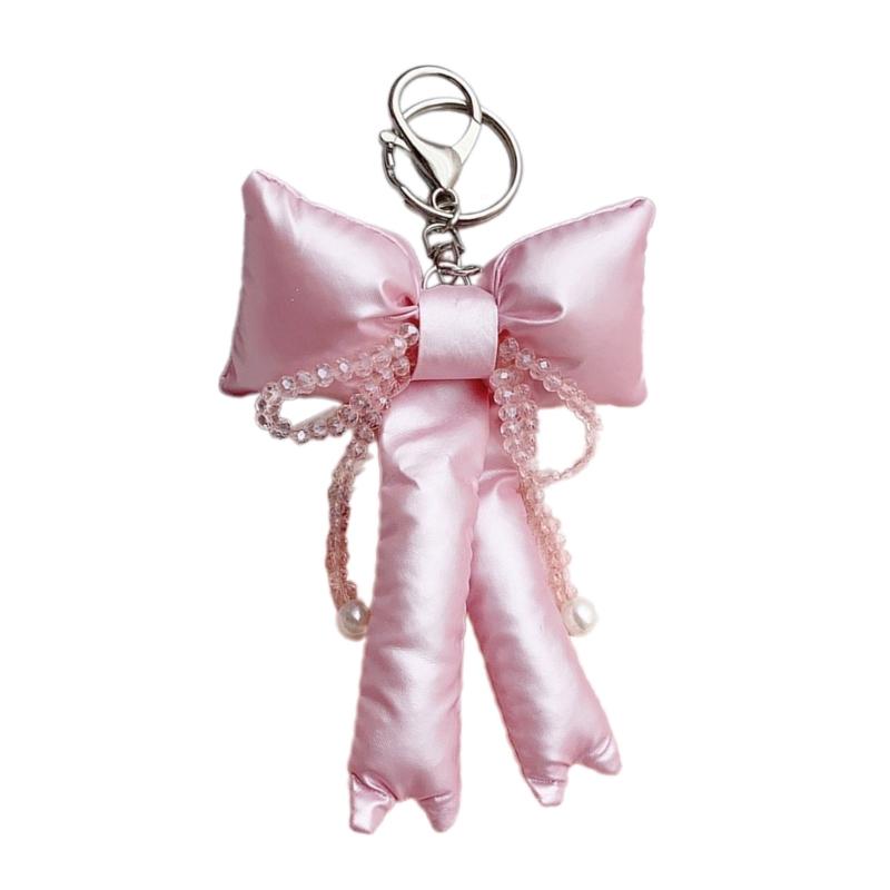 Elegant Beaded Keychain Phone Charm Unique Keyring Padded Bowknot Bag Pendant Accessory for Purse Backpack Handbag