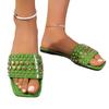 Temu European and American new metal spikes decorative flat slippers daily wear square head women's shoes slippers