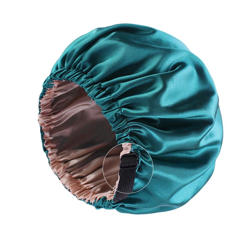 Satin Bonnet Nightcap Sleeping Silky Cap Double Layer Adjustable Buckle Sleep Hair Care Bonnet Women Round Shower Bathing Hat