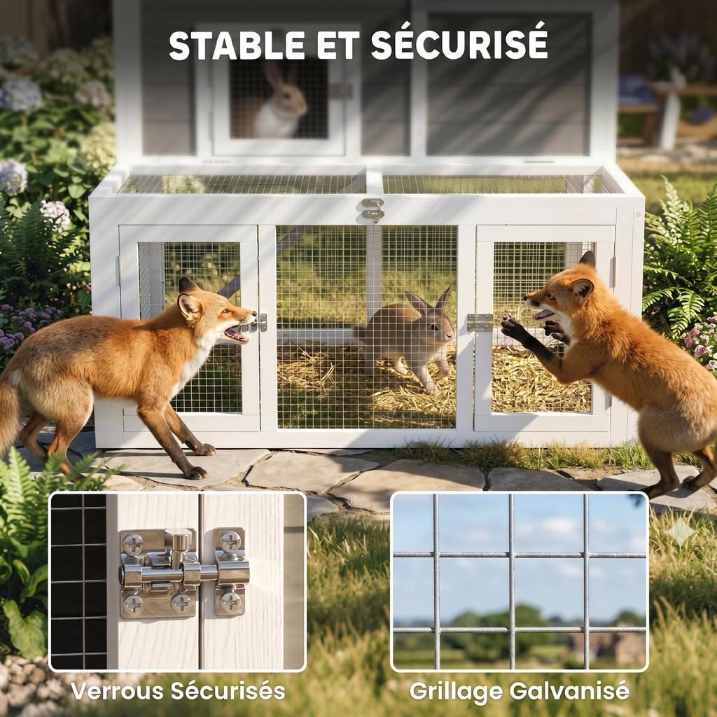 Outdoor Wooden Rabbit Hutch, Indoor Rabbit Cage with Double Opening Roof, Waterproof, 2 Levels with Run, Grey