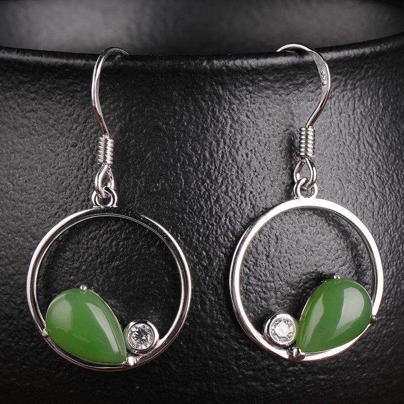 

Elegant 925 Sterling Silver Jade Teardrop Earrings with Certificate 925 Silver