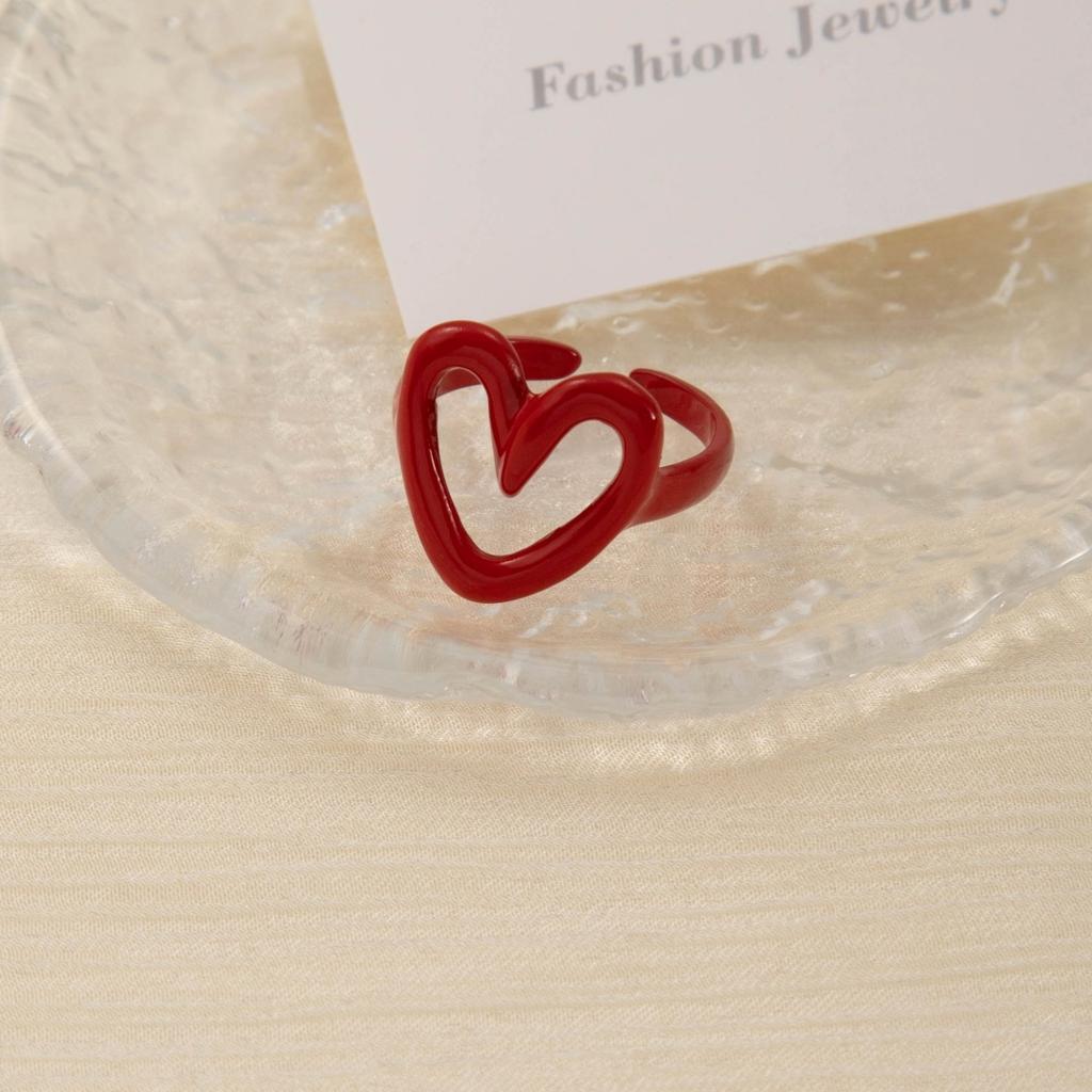 White Red Enamel Heart Sweet Ring Trendy Geometric Dripping Oil for Women Girls Funny Y2K Opening Rings Jewelry Gift Wholesale