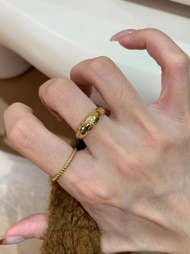 Starburst Micro-Pave Open Ring: Versatile Chinese Tide Style for Women