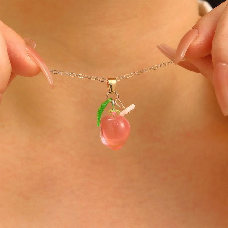 Stylish Strawberry/Peach Pendant Necklace Chain Necklace Handmade Fruit Pendant Necklace Perfect for Party Everyday Wear