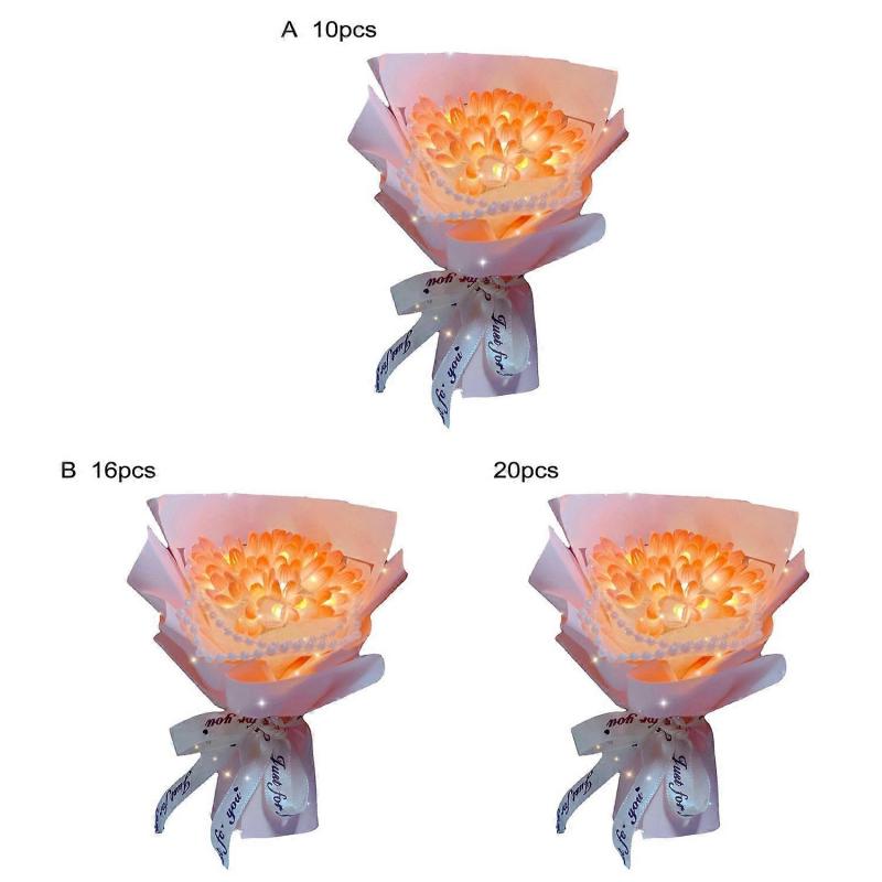1 Set DIY Tulip Bouquet Handmade LED Artificial Flower Decoration DIY Luminous Desktop Ornament
