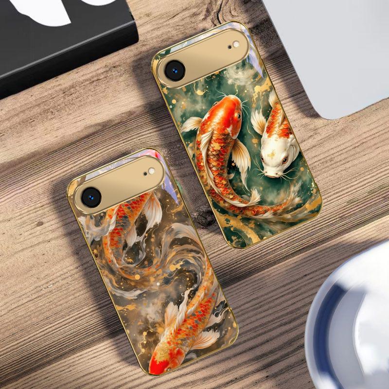Lucky Orange Golden Koi For IPhone 17Pro Max 16 17 Pro oMax 15 Pro 14 13 Plus 12Mini 11ProMax XR 16E Air Golden Glass Phone Case