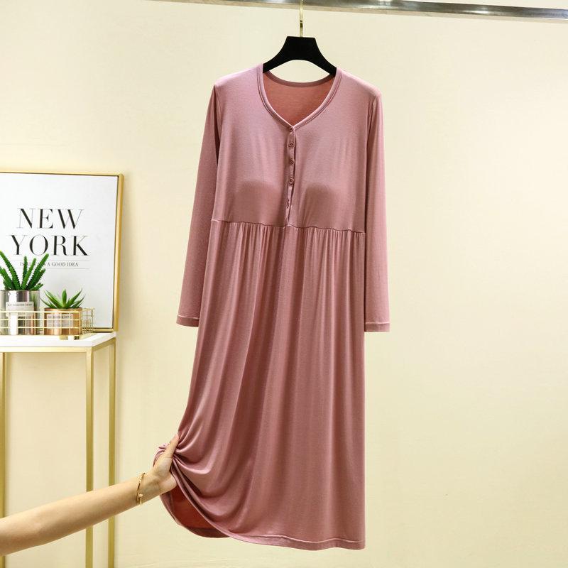Women's Modal Long Sleeve Swing Dress with Chest Pads - Plus Size Casual for Spring, Summer, Autumn