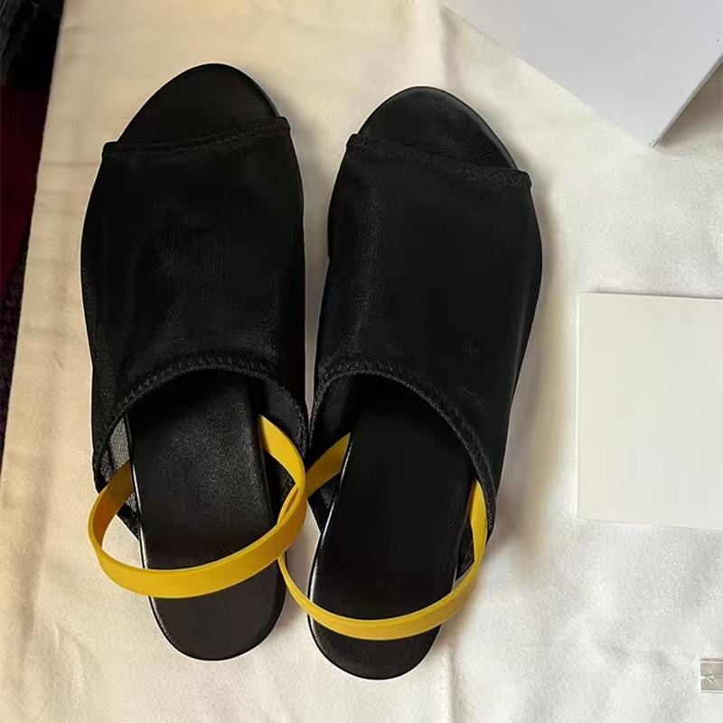 Wind mesh yarn fish mouth sandals women's spring and summer fashion versatile breathable hollow back strap flat sandals tide
