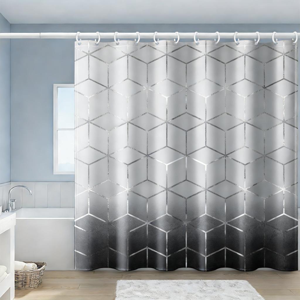 3D Black Geometric Chevron Pattern Waterproof Shower Curtain For Modern Bathroom
