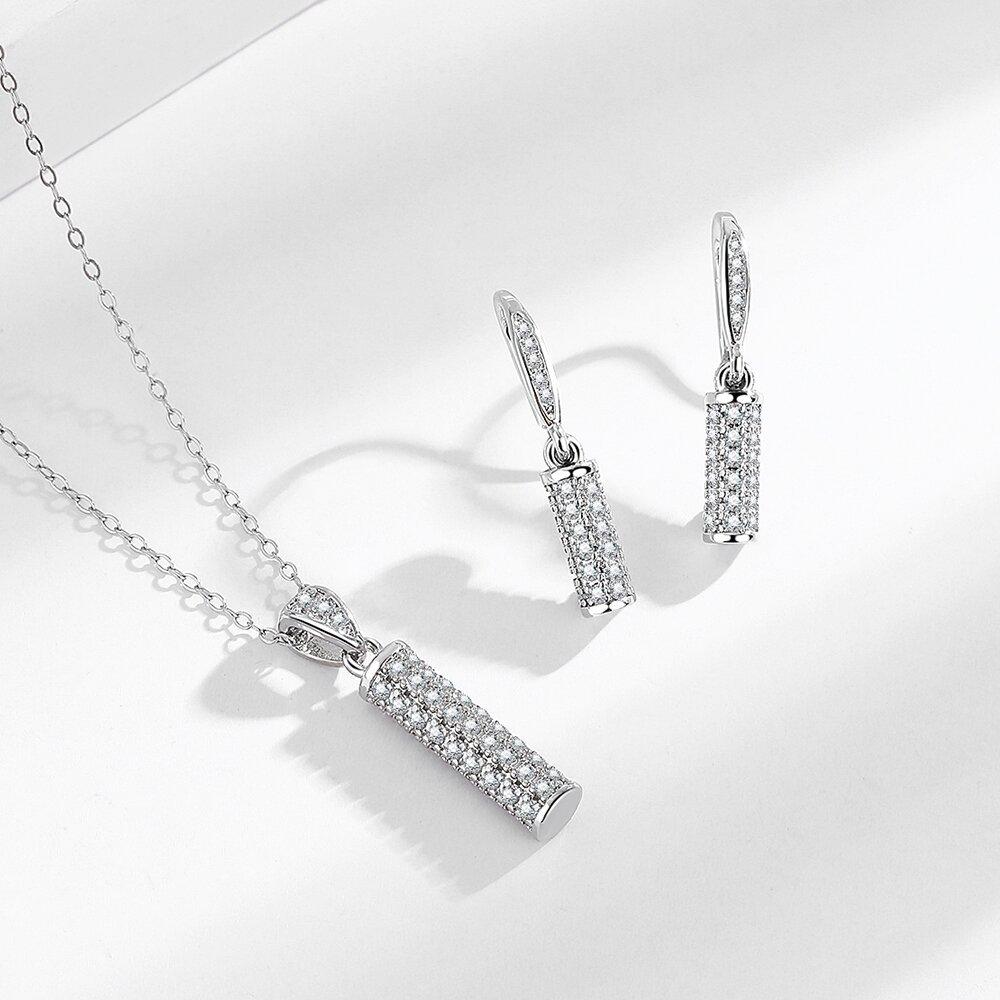 New Fashion Women Pendants Necklace Simple Geometry Square Earrings Crystal 925 Sterling Copper Color Zircon Sets for Wedding