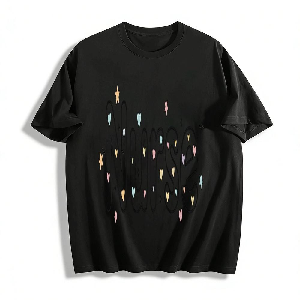Cute Heart Star Nurse Print Casual Top Nurse Exclusive Versatile T-Shirt Pure cotton T-shirt XXS