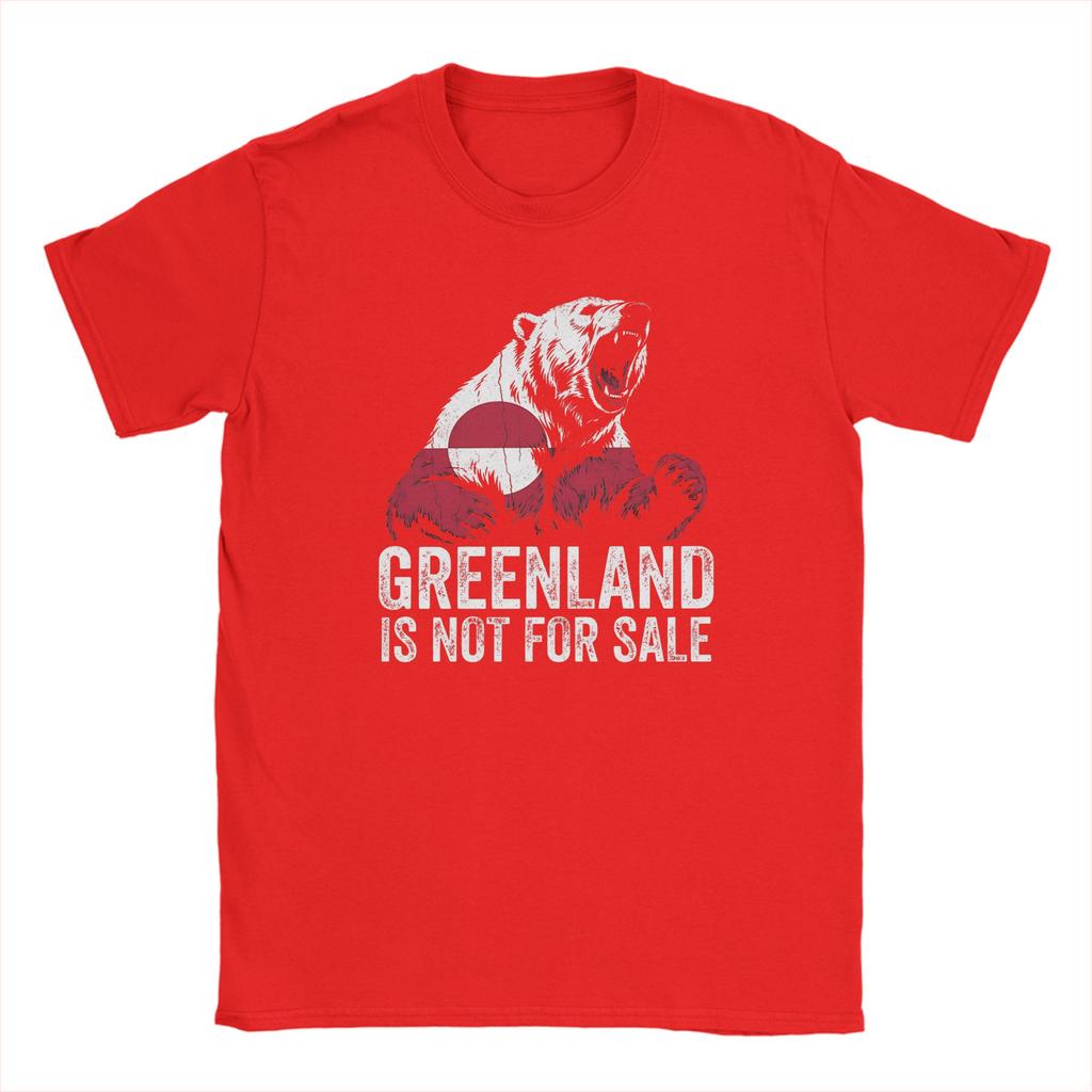 Greenland Flag Vintage Polar Bear TShirts for Men Novelty Cotton Tees Crew Neck Short Sleeve T Shirt Graphic Printed Clothes