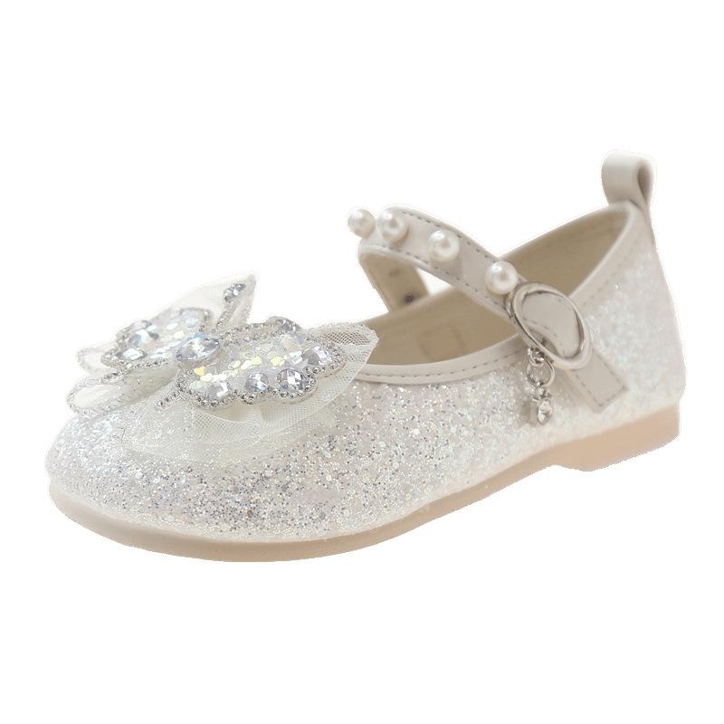 Girls princess leather shoes 2025 autumn new baby crystal single shoes versatile casual princess style performance shoes student shoes