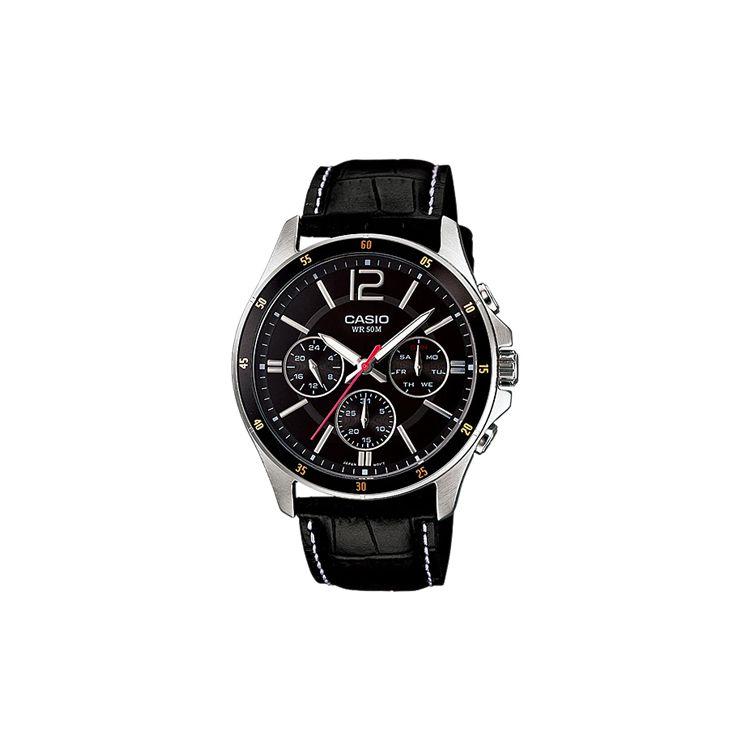 Casio Standard Series Three-Hand Three-Eye Minimalist Waterproof Business Casual Quartz Movement Leather Strap Watch Men Watches Black MTP-1374L-1AV