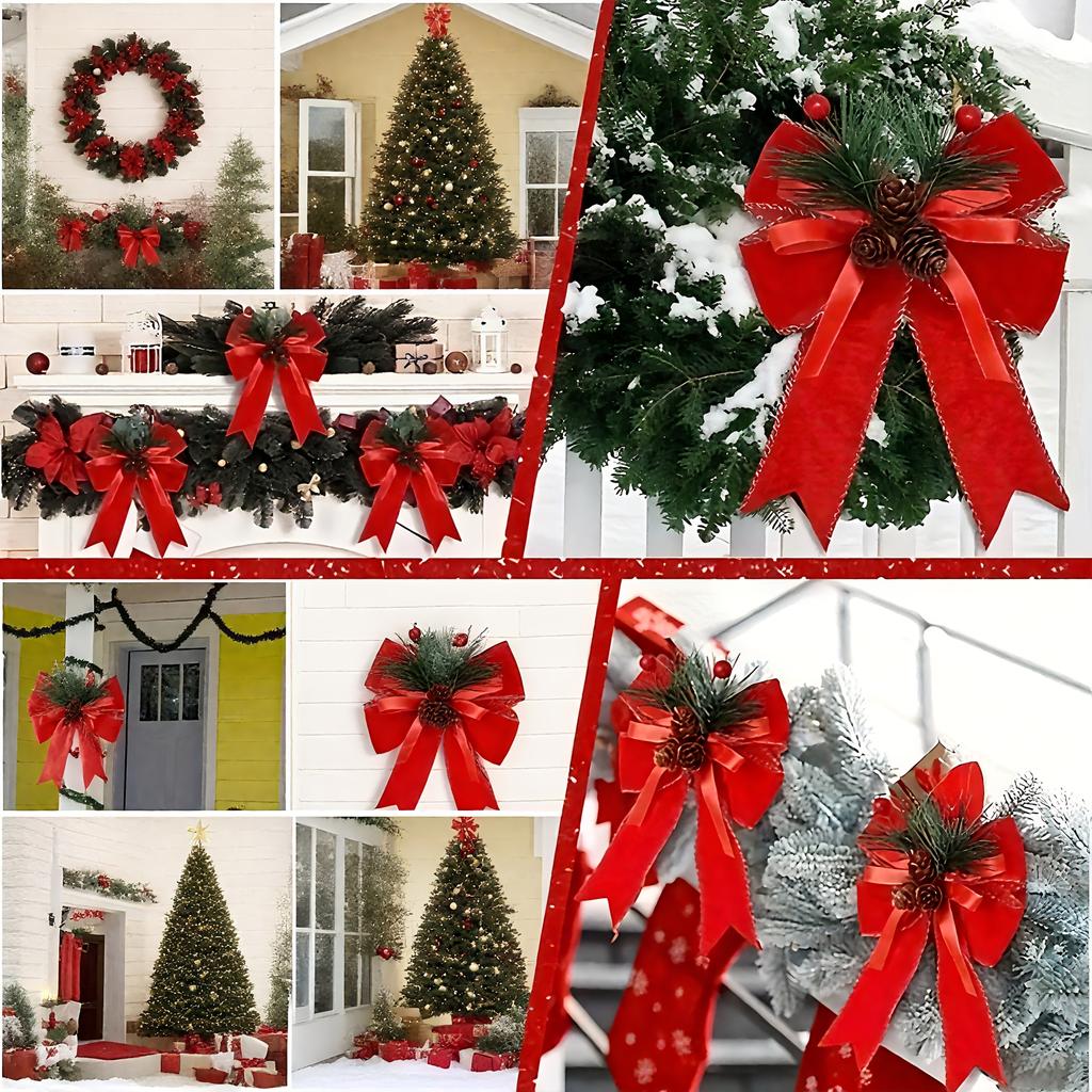 6pcs, Christmas Tree Top Decoration Pendant, Large Bow Diy Velvet Cloth Cuffed Ribbon, Holiday Party Decoration, Holiday Party Gift