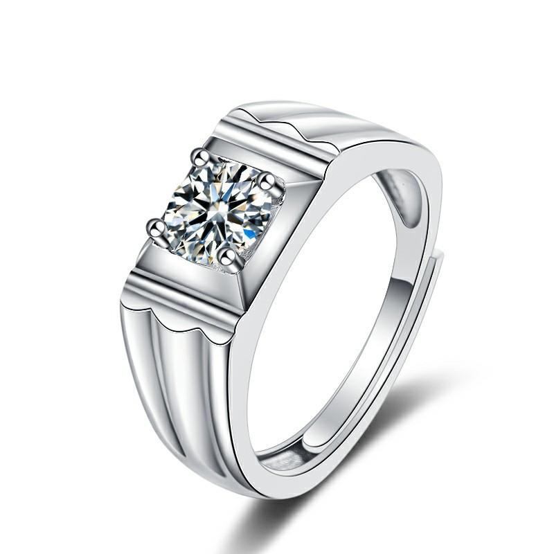 New European and American Ring Opening Simple Men s Zircon Couple Four-claw Diamond Fashion Trend Jewelry opening adjustable белого золота