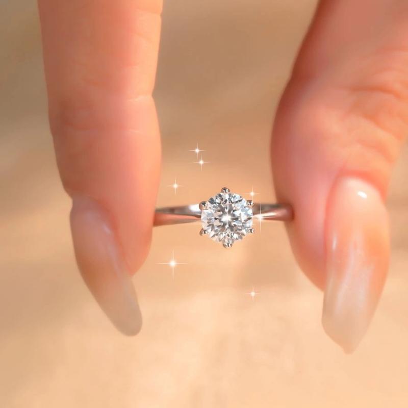 Six-Claw Round Cut Diamond Ring, Minimalist Promise Ring For Women'S Daily Wear