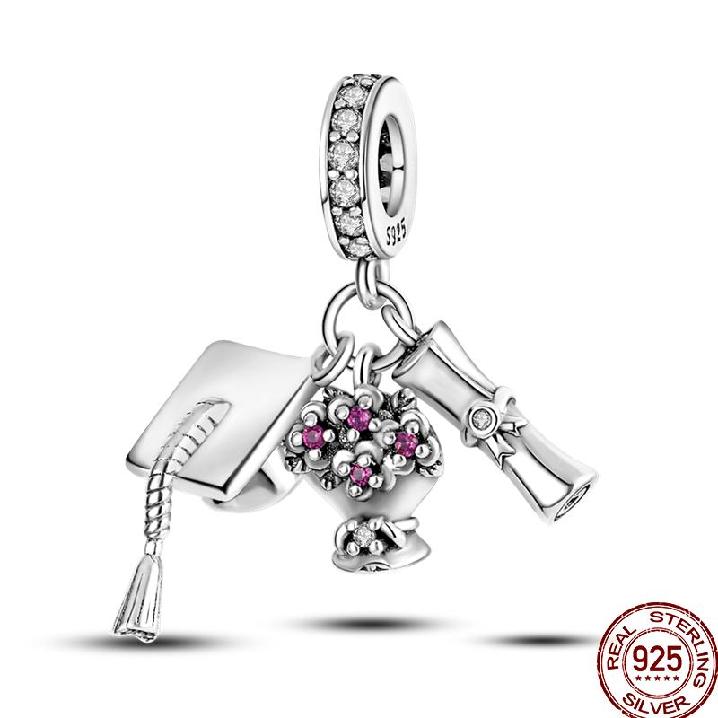 Graduation Series Pure Copper Metal Bachelor's Hat Certificate Flowers Charm Bead Components Bead Components Compatible With Pan Authentic Original
