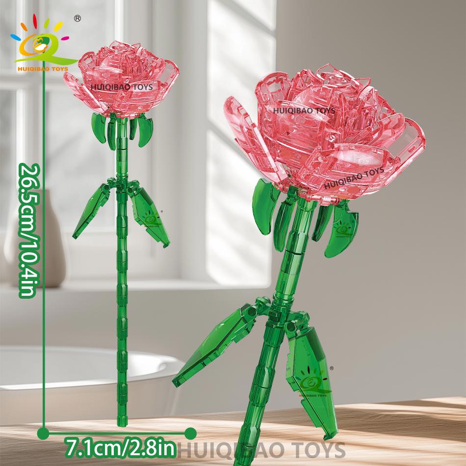 Non-Toxic Valentine'S Day Rose Flower Bouquet Building Blocks Set Artificial Flowers For Home Decor Crystal Rose Bricks Kits Toys