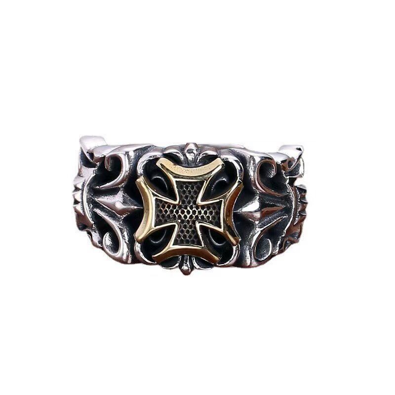 European and American Retro Rings for Men, Trendy American-Style Unique Design, Index Finger Biker Harley Cross Ring