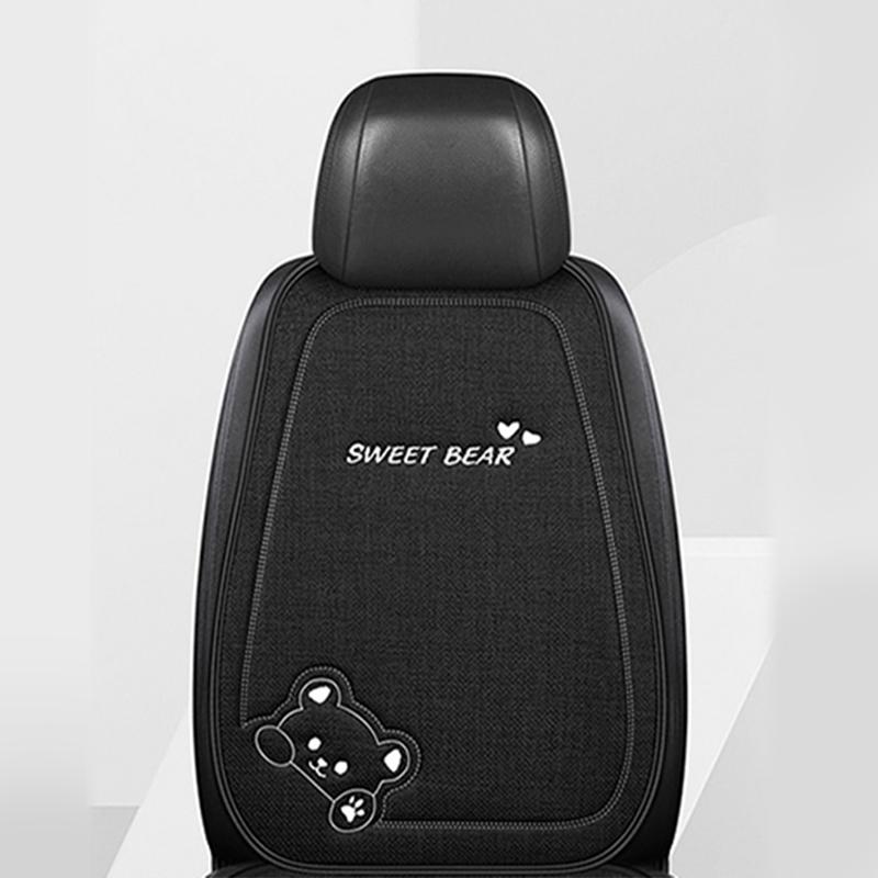Fashion Luxury Car Seat Cushion Linen Cartoon Bear Women's Cute Anti-slip Breathable Car Seat Protect Cushion Cover Universal