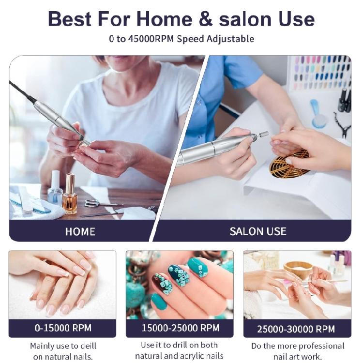 2 in 1 45000RPM Nail Drill Set with Drill Bits Nail Lamp Nail File Manicures