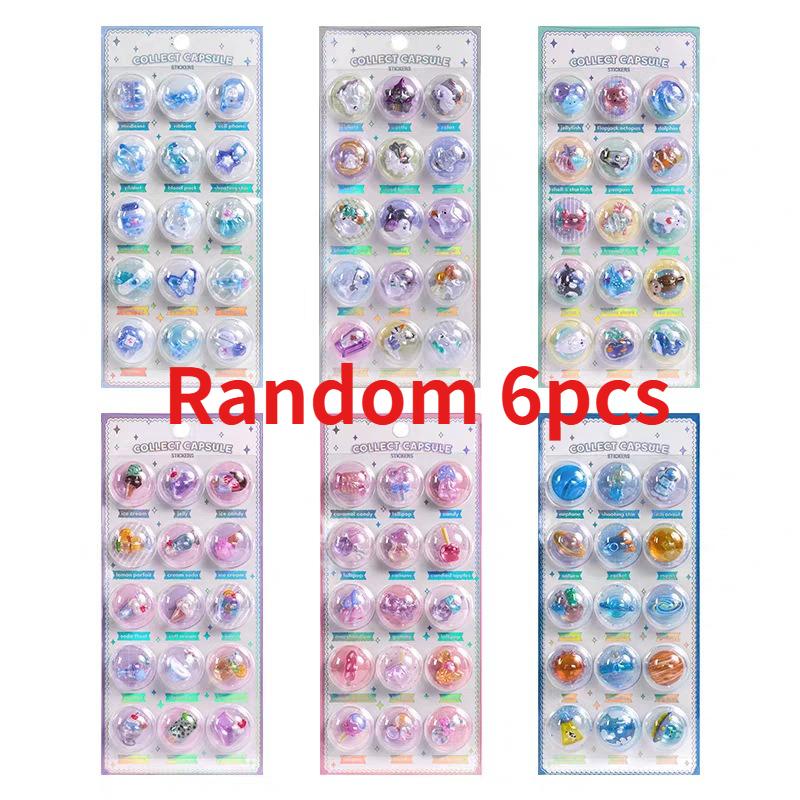 3 pcs/6 pcs Random 3D Creative Space Food Cartoon Round Relief Stickers Scrapbooking Diy Journal Cute Stationery Sticker