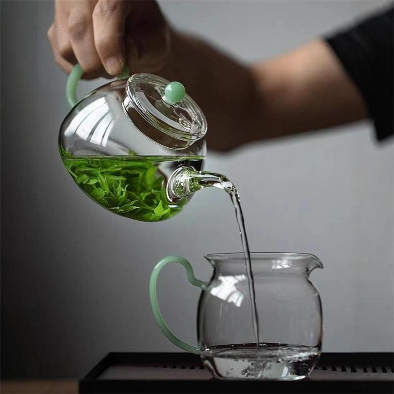 300ml Imitation Jade Handle Glass Teapot Household Brewing Green Tea Small Tea Making Pot Kung Fu Tea Set