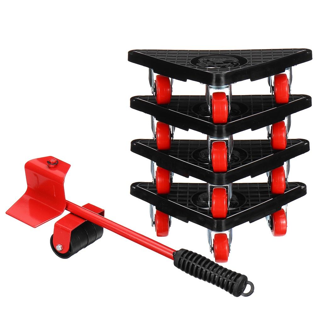 Furniture Mover Set 5 Pcs Furniture Mover Tool Transport Lifter Heavy Stuffs Moving Wheel Roller Bar Hand Tools Set Red 500KG 230x168mm