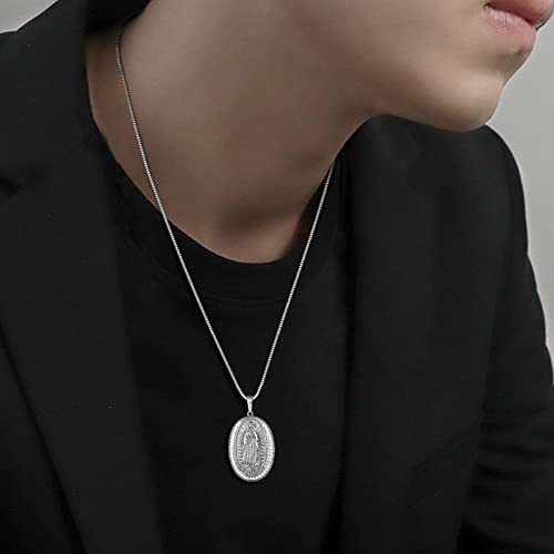 Suplight Virgin Mary Necklace, Popular Silver Miraculous Medal Pendant for Men and Women