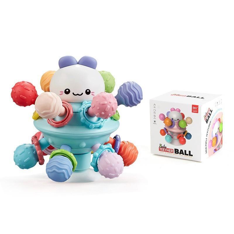 Baby Double Sided Soft Rubber Toothpaste Manhattan Bell Toy Baby Puzzle Grasp Exercise Rattle Atomic Hand Grasp Ball
