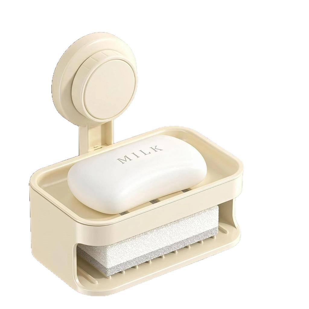 Suction Cup Double-Layer Wall-Mounted Soap Dish with Drainage