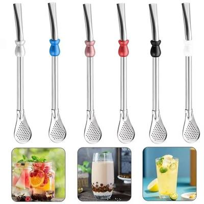 Stainless Steel 304 Reusable Straw Spoon Colored Bead 16cm Length Yerba Mate Bombilla Washable Milk Drinking Tools