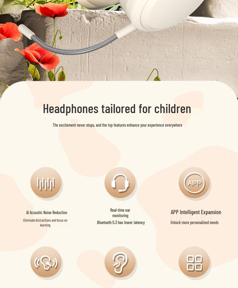 Kids Wireless Over-Ear Bluetooth Headphones with Learning Monitor and Long Battery Life
