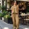 Summer Ruffle 2 Piece Sets for Women Sleeveless V Neck Tank Top And Wide Leg Pants Sets Casual Loose Loungewear Outfits