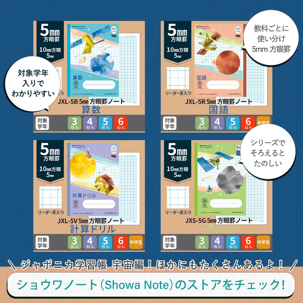 Showa Notebook Japonica Space JAXA Supervised Space B5 5mm Notebook, Series, Size, Math, Blue, Grid, Cross-Leader, 5-Pack JXL-5B5