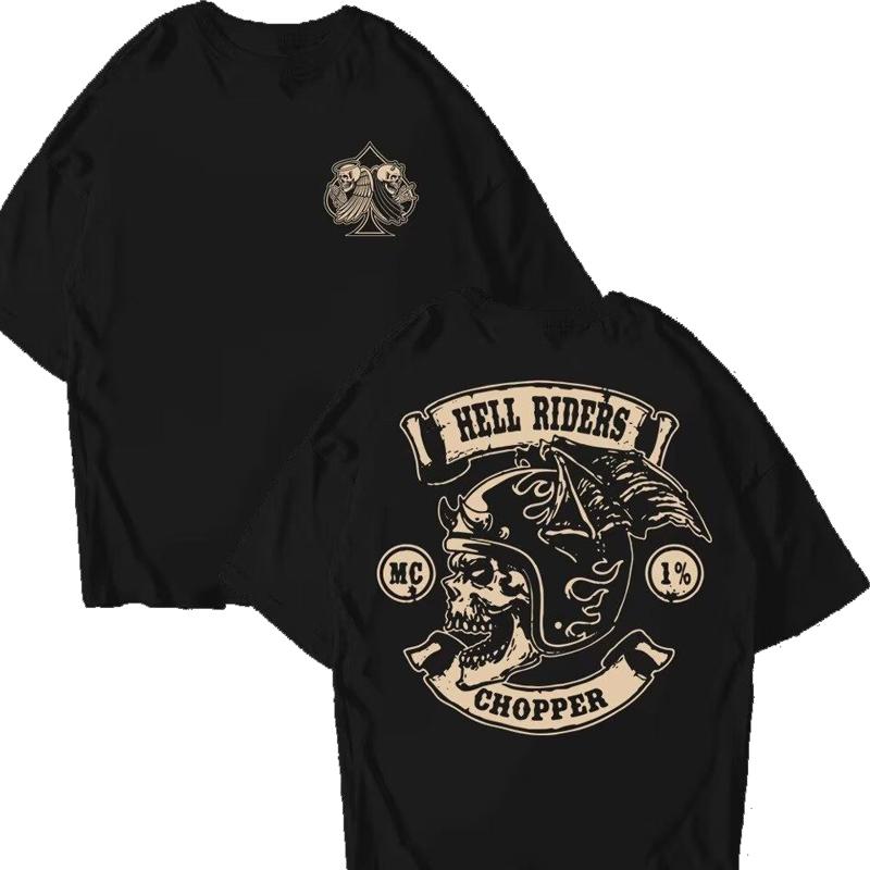 

Summer Tough Guy Trendy Locomotive Retro Shortsleeved Hell Knight Skull Pure Cotton Loose Mens Heavy Shortsleeved Tshirt 3XL