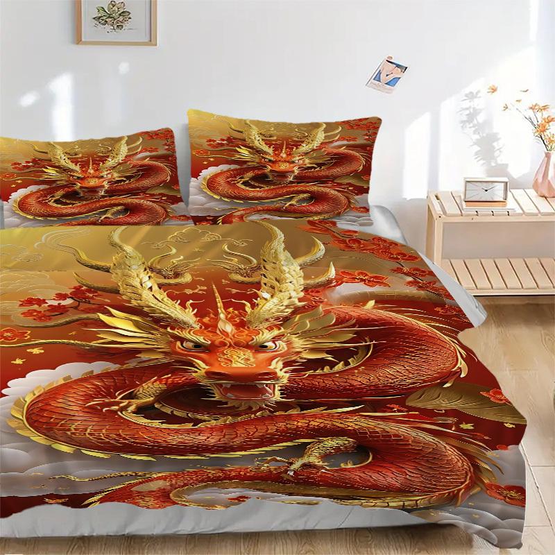 3pcs Dragon Artwork Duvet Cover Set, 1 Duvet Cover + 2 Pillowcases (No Insert), High-Definition Print, Home & Dorm yy251123003