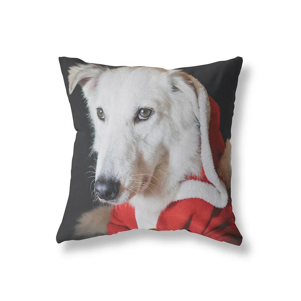 

Счастливого Рождества Милый принт собаки Узор Полиэстеровая наволочка Домашняя гостиная Диван Декорация Квадратная подушка 66x66cm