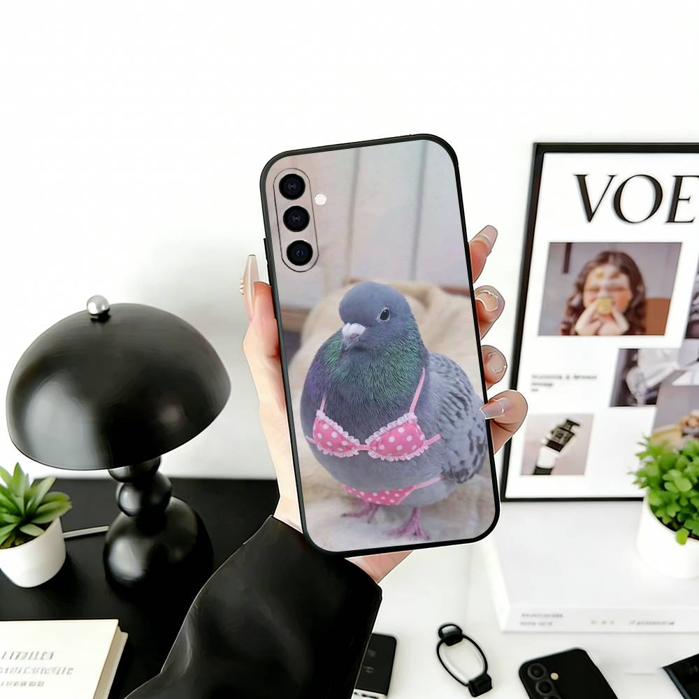 Funny silly pigeon Phone Case Black Silicone Soft For Samsung Galaxy A73,A72,A71,A70,A53,A52,A51