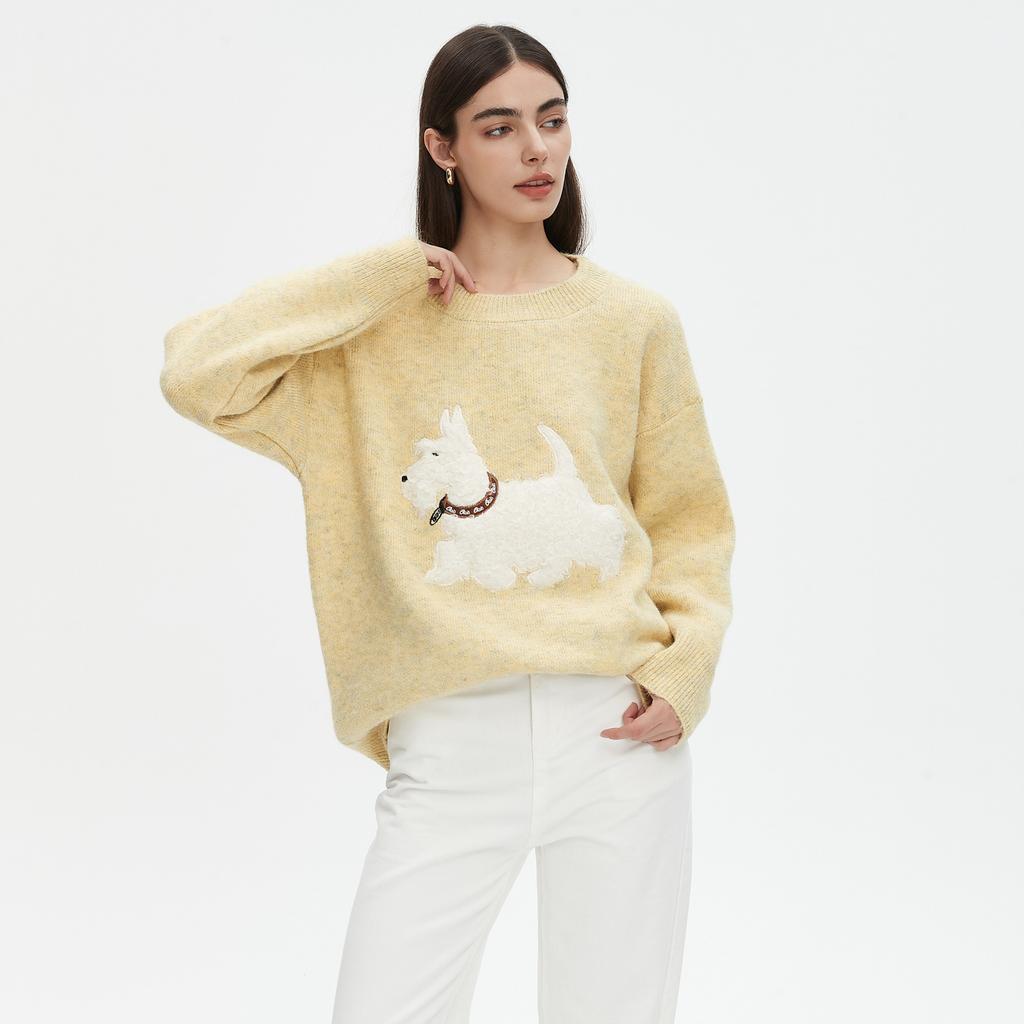 DIMANAF 2025 Women Autumn Little dog Embroidery Sweater Design Basic New Fashion Tops Tees Casual Loose Tees