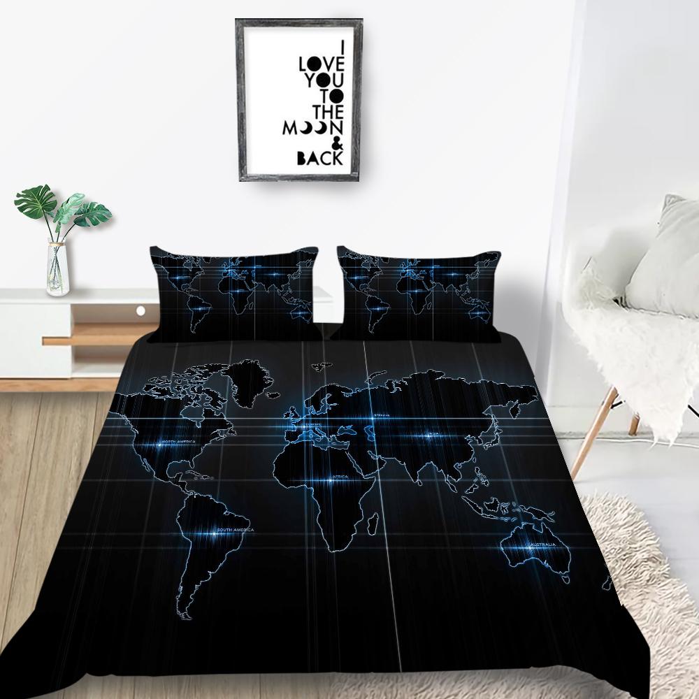New Fashion Unique Design Duvet Cover Set Map Bedding Cover Suit Sea Quilt Cover Soft Cover Set Boys Twin Size Bed Clothes